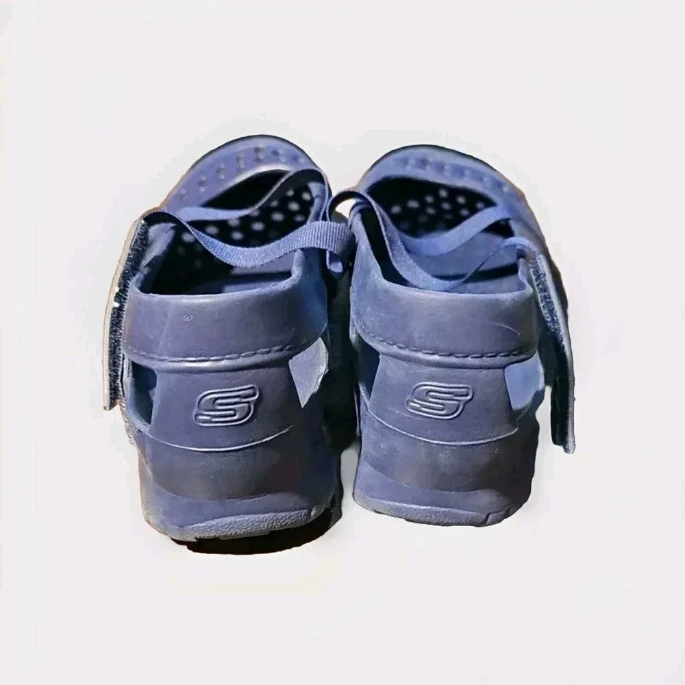 Skechers Cali Gear Mary Jane Rubber Shoe Women Sz 7 Blue Adjustable Washable 23C
